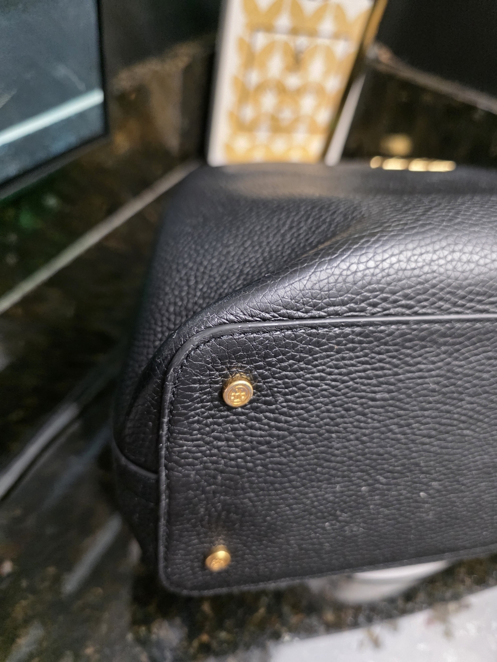 Tory Burch Black Leather Top-Handle Satchel with Gold Logo - Picture 8 of 15
